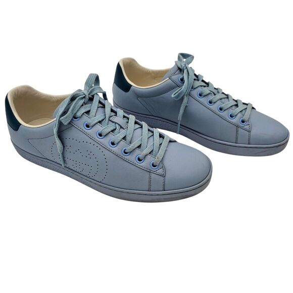 Gucci GG Ace Sneakers Size 39 US 9 Light Blue Leather Authentic Designer Low Top - Picture 1 of 11